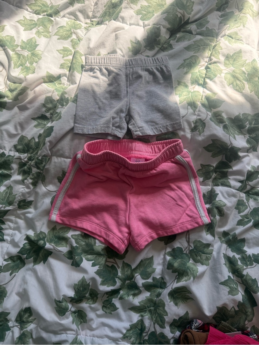 GAP Pink Girls' Athletic Shorts with Gray Inner Liner and Carters gray shorts.